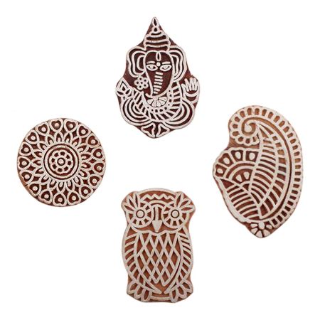Set of 4 Piece New Mix Wooden Printing Block